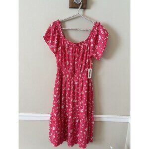 NWT Jessica Simpson Size M Pink White Floral Dress Ruffle Trim Short Sleeve